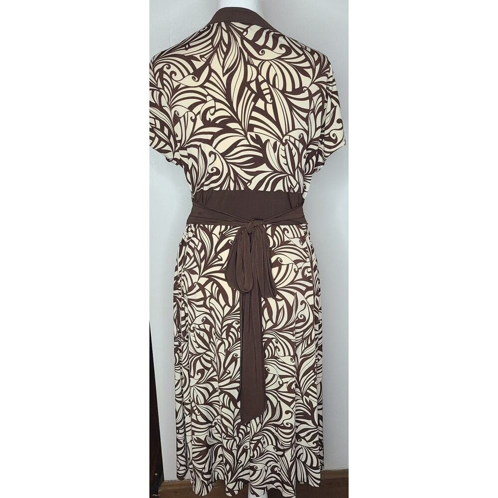 Dressbarn Dress Women's 10 Brown Tan Tie Back Keyhole Neck Short Flutter‎ Sleeve - Picture 2 of 10